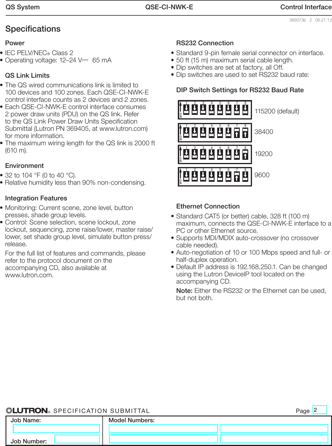 Page 2 of 6 - QSE-CI-NWK-E Control Interface