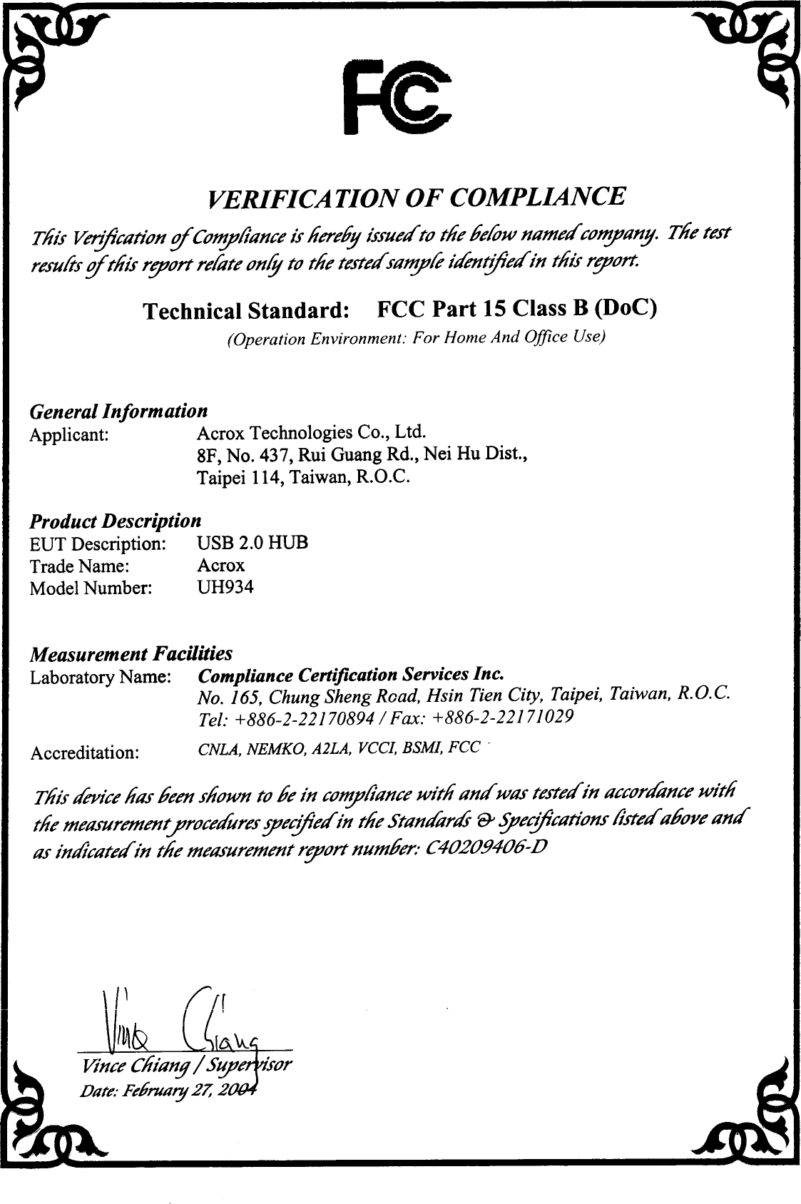 Page 1 of 1 - 522908-FCC Certification--Acrox