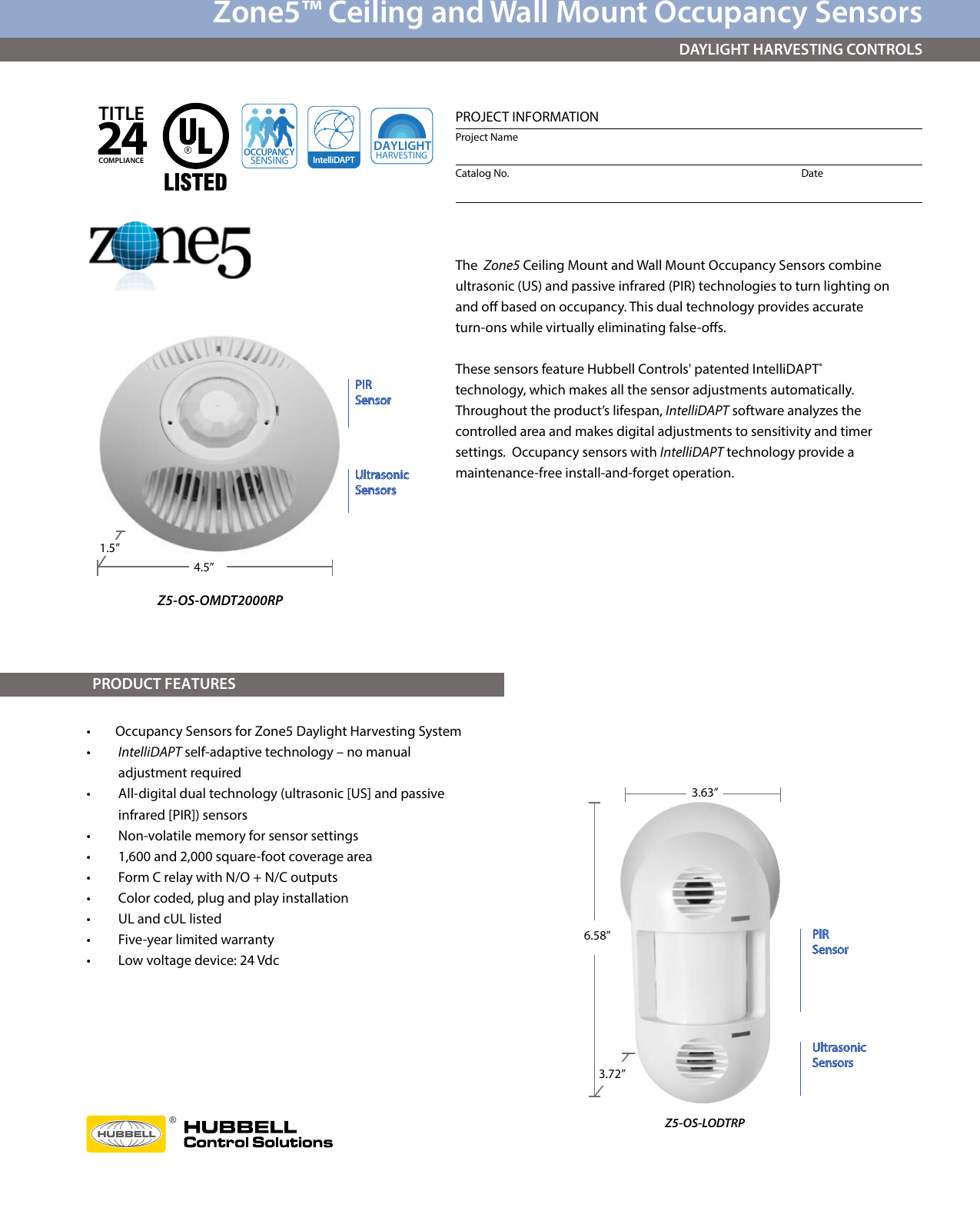 Page 1 of 2 - 5302a Zone5 Occupancy Sensors Cutsheet