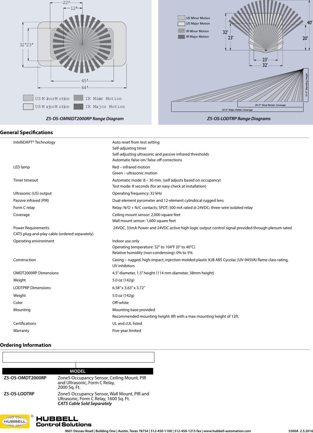 Page 2 of 2 - 5302a Zone5 Occupancy Sensors Cutsheet