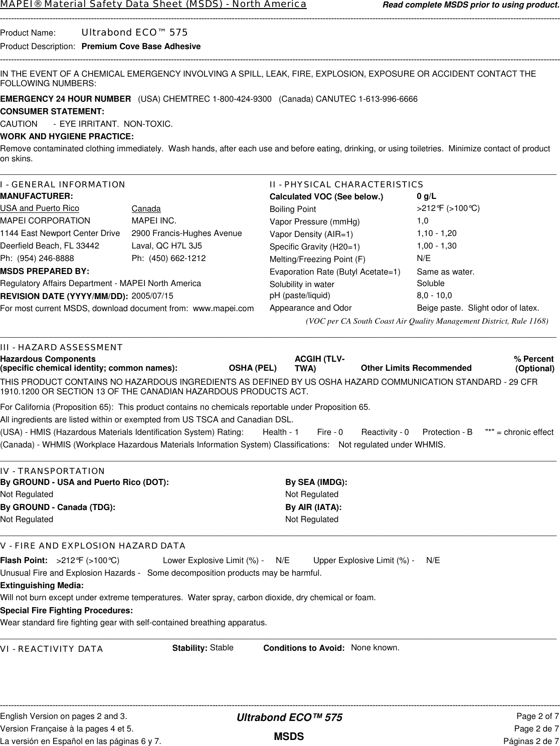 Page 1 of 2 - Unified MAPEI MSDS  556101