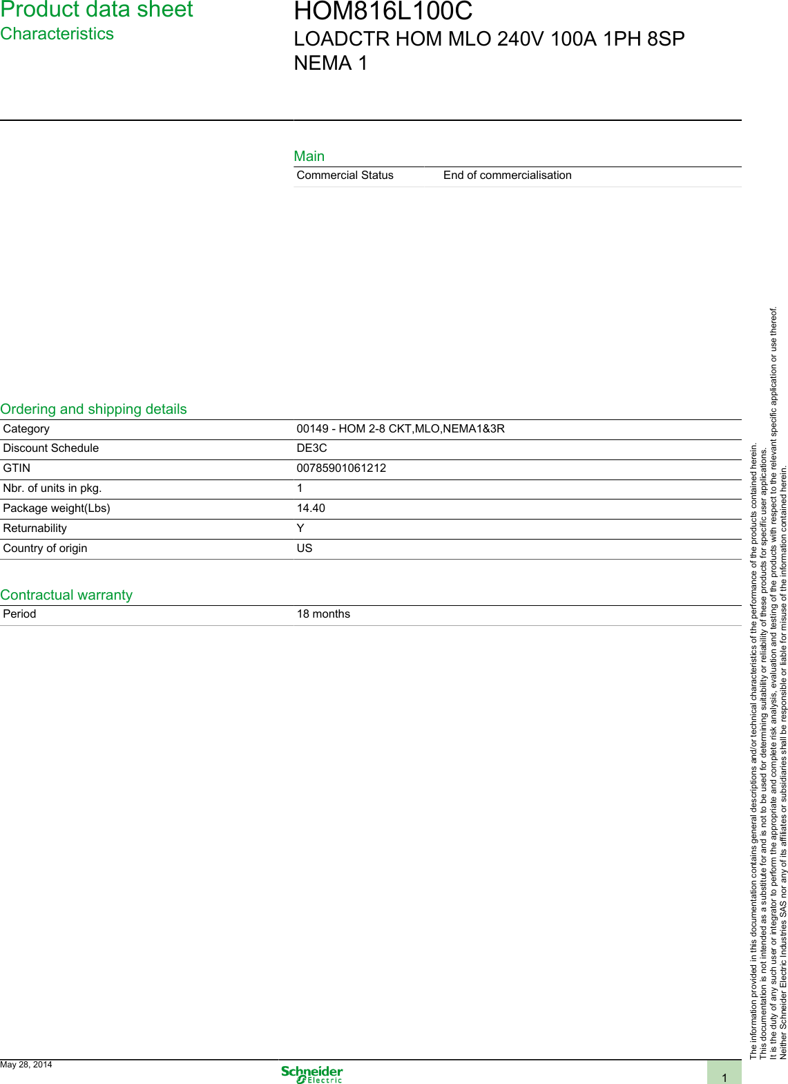 Page 1 of 1 - HOM816L100C