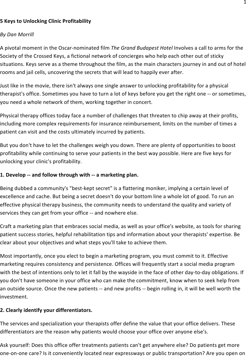 Page 1 of 3 - 5 Keys To Unlocking Clinic Profitability Byline V2 5-Keys-to-Unlocking-Clinic-Profitability-Byline-v2