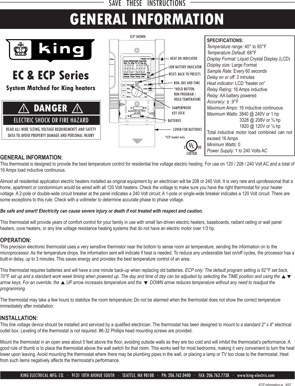 Ecp Information Installation Directions