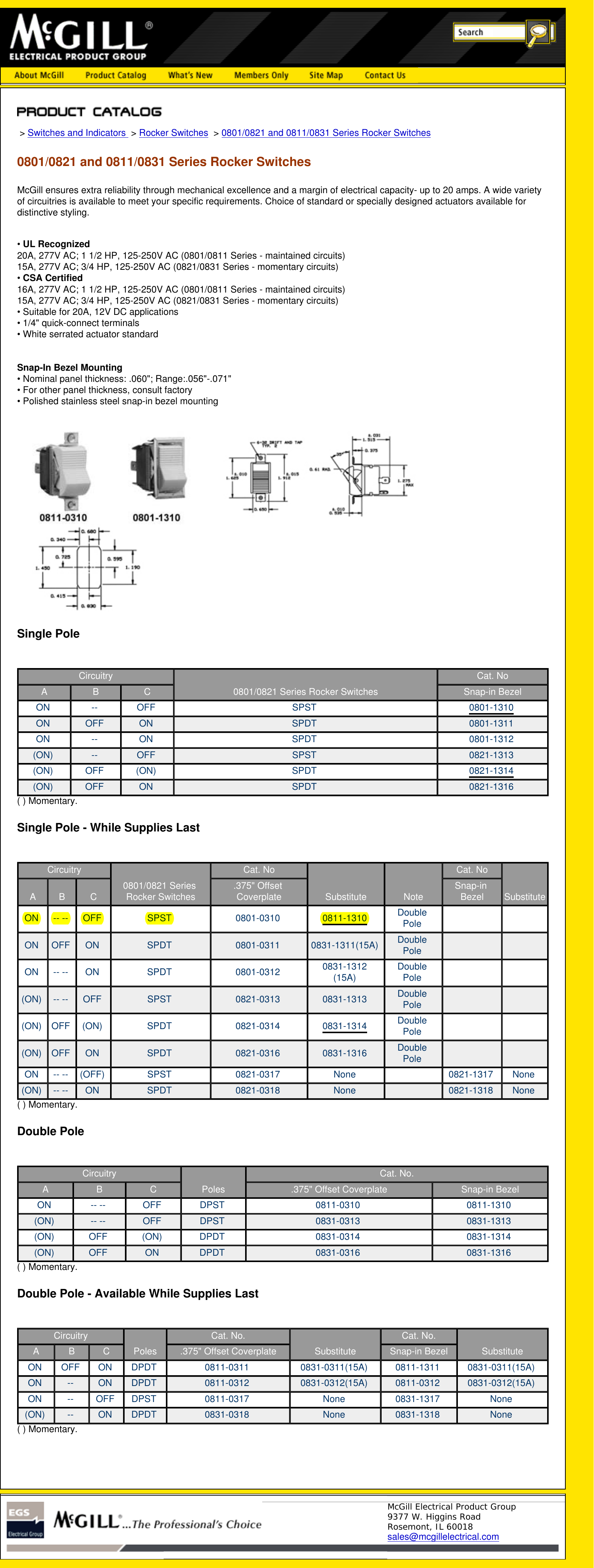 Page 1 of 1 - 0801/0821 And 0811/0831 Series Rocker Switches  620349-Catalog