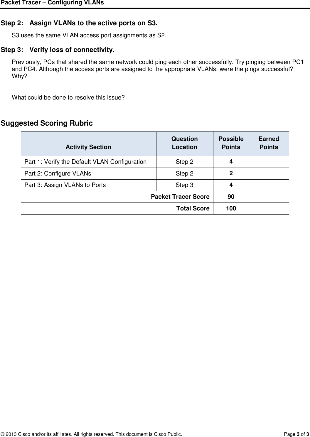 Page 3 of 3 - 6.2.1.7 Packet Tracer - Configuring VLANs Instructions