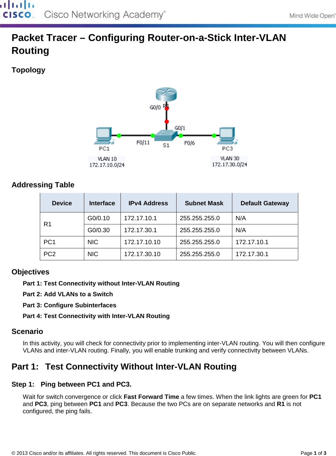 Packet Tracer Configuring Router On A Stick Inter Vlan Routing