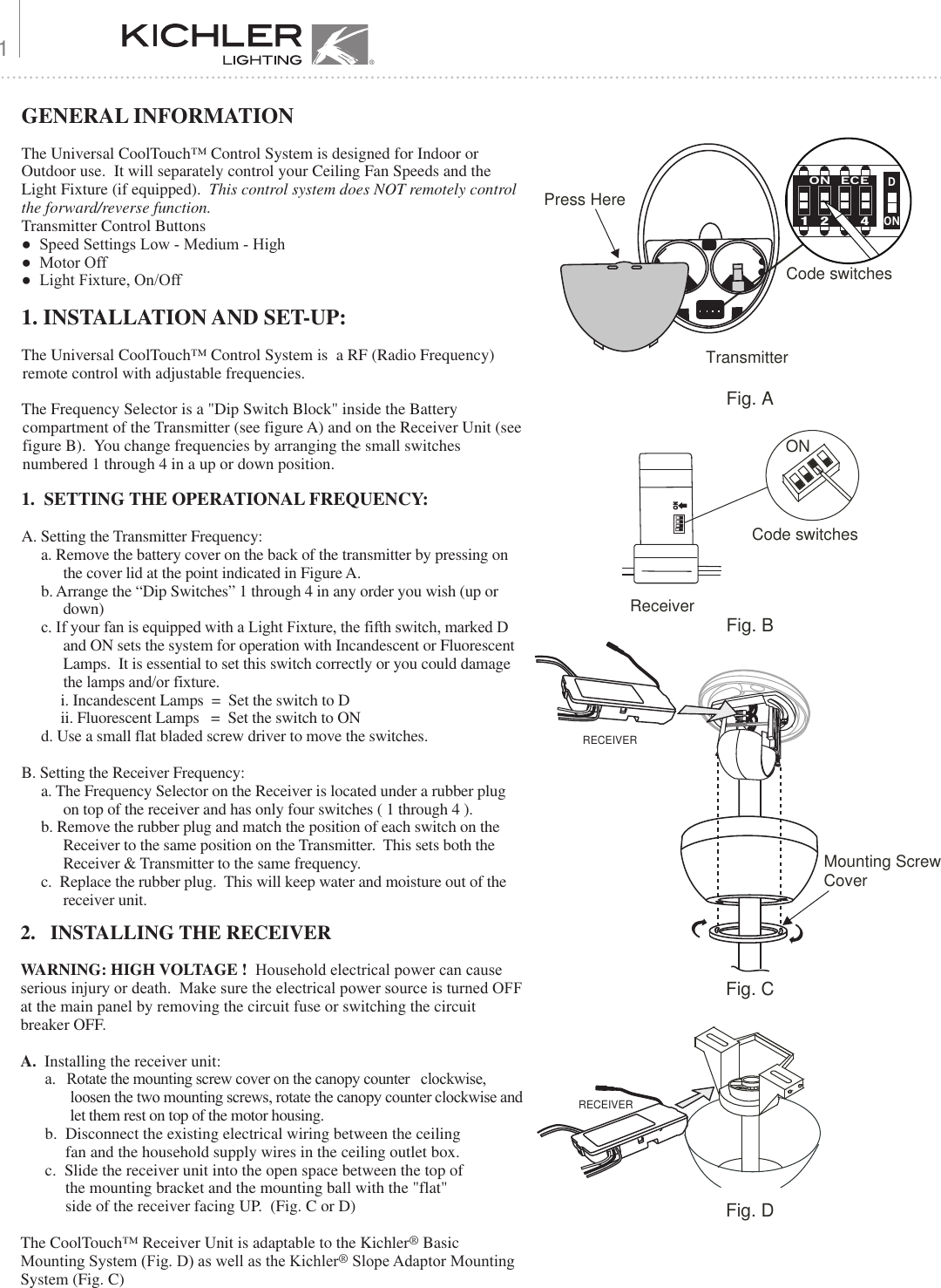 Page 2 of 4 - KCL-Remote-337009-cover IM  Installation Directions