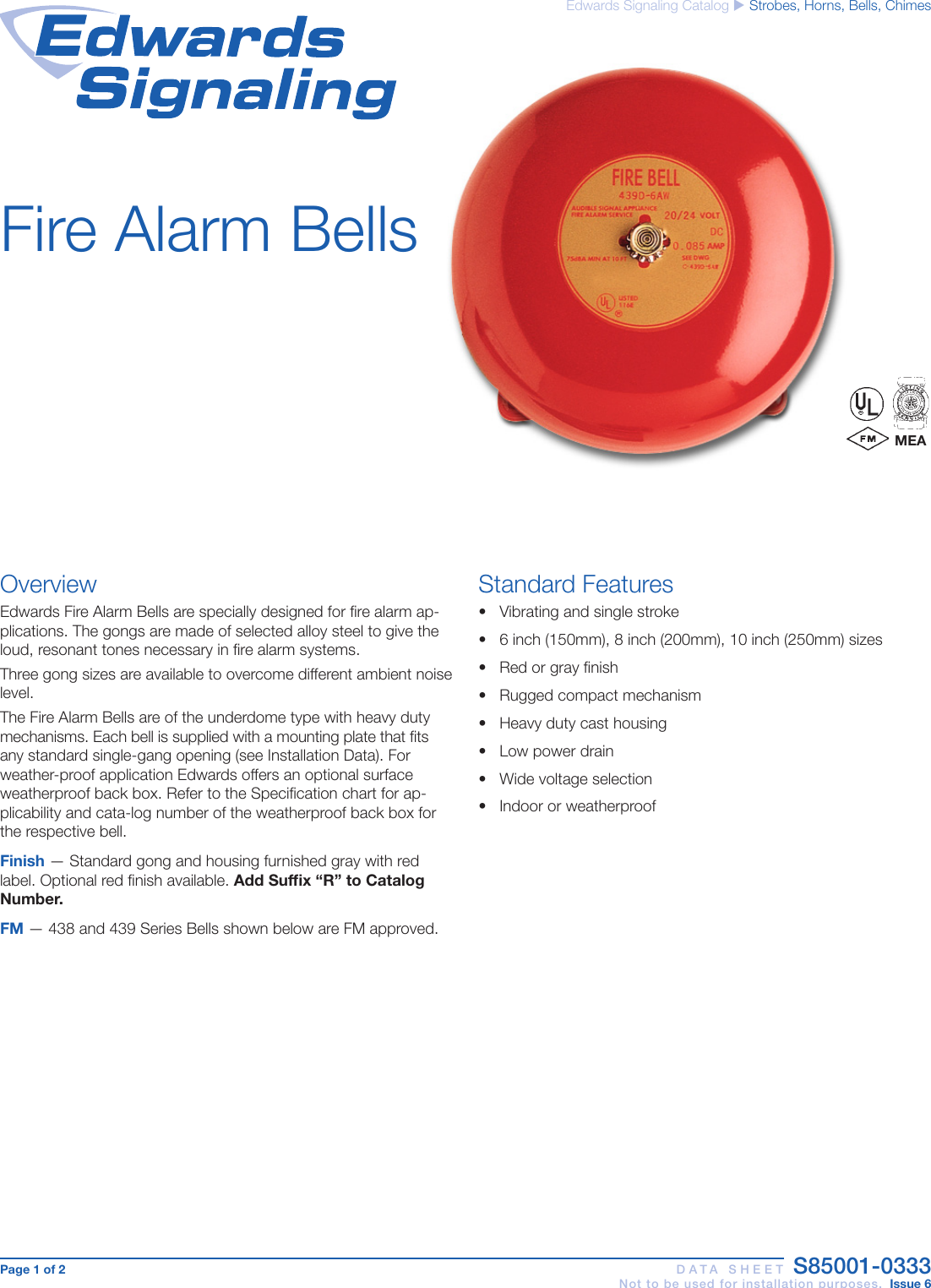 Page 1 of 2 - Data Sheet S85001-0333 -- Fire Alarm Bells
