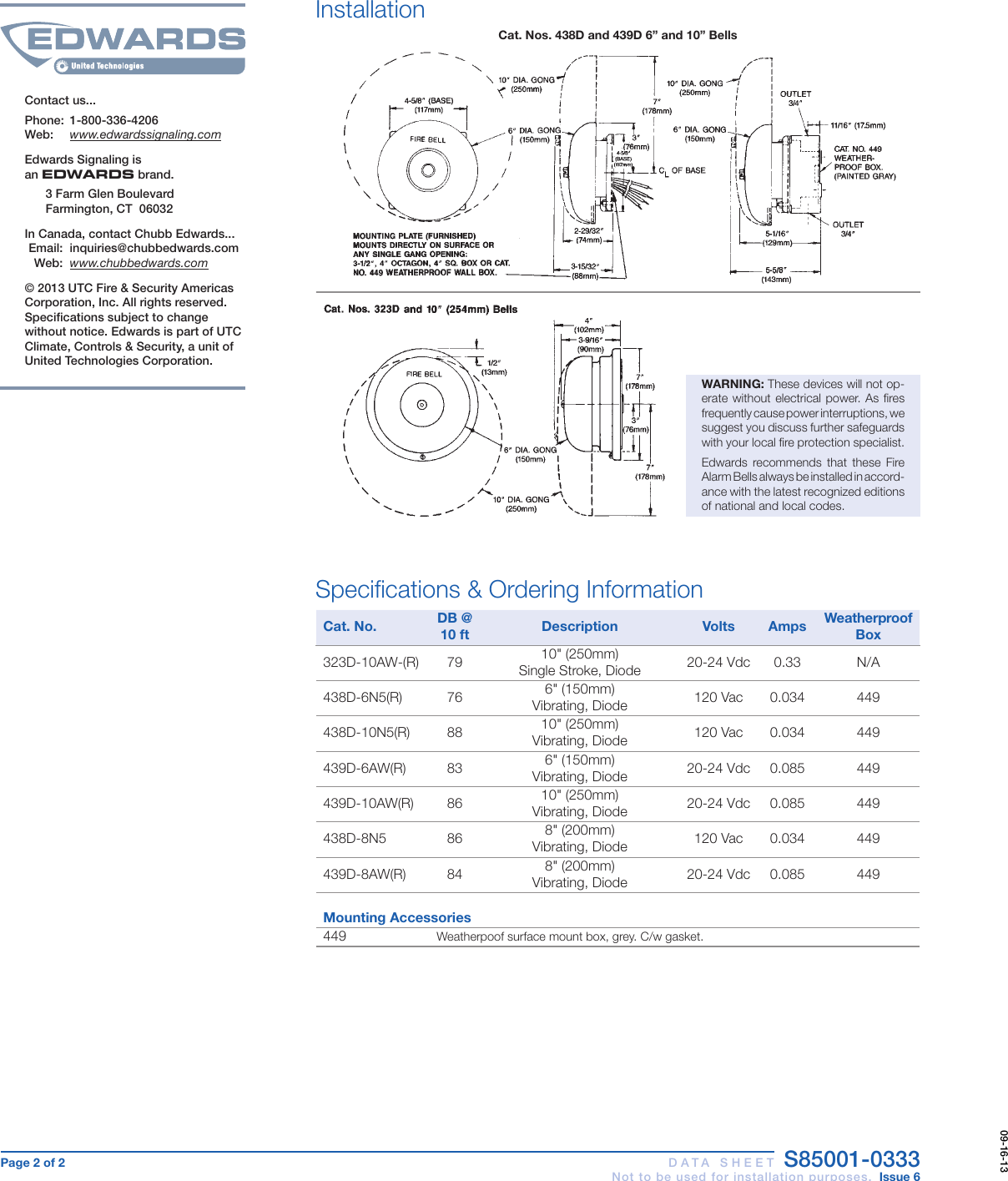 Page 2 of 2 - Data Sheet S85001-0333 -- Fire Alarm Bells