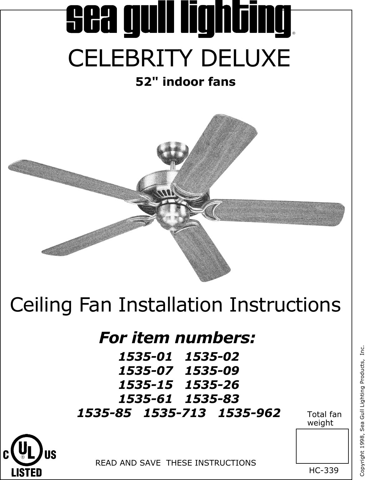 Celebrity Deluxe 1535 Installation Directions