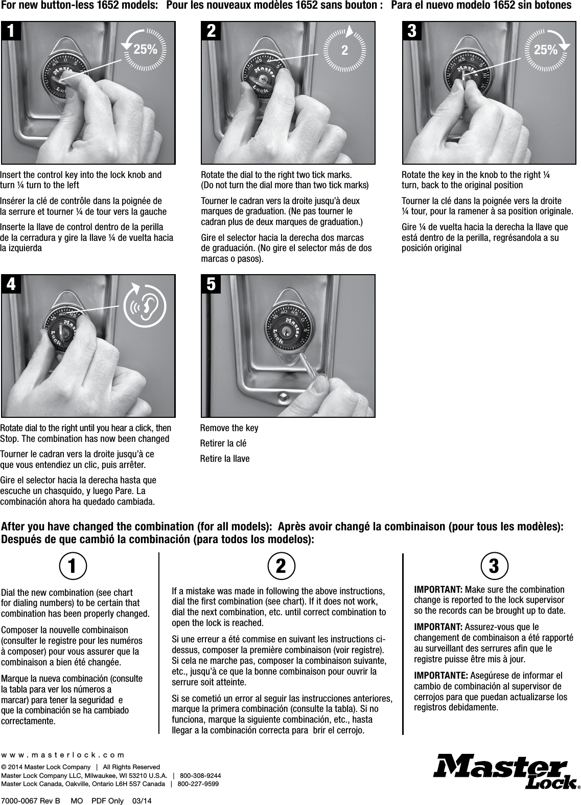 Page 2 of 2 - Master Lock - How To Change Combinations Instructions 7000-0067-INSTRUCTIONS-HOW-TO-CHANGE-COMBO-BUILT-IN
