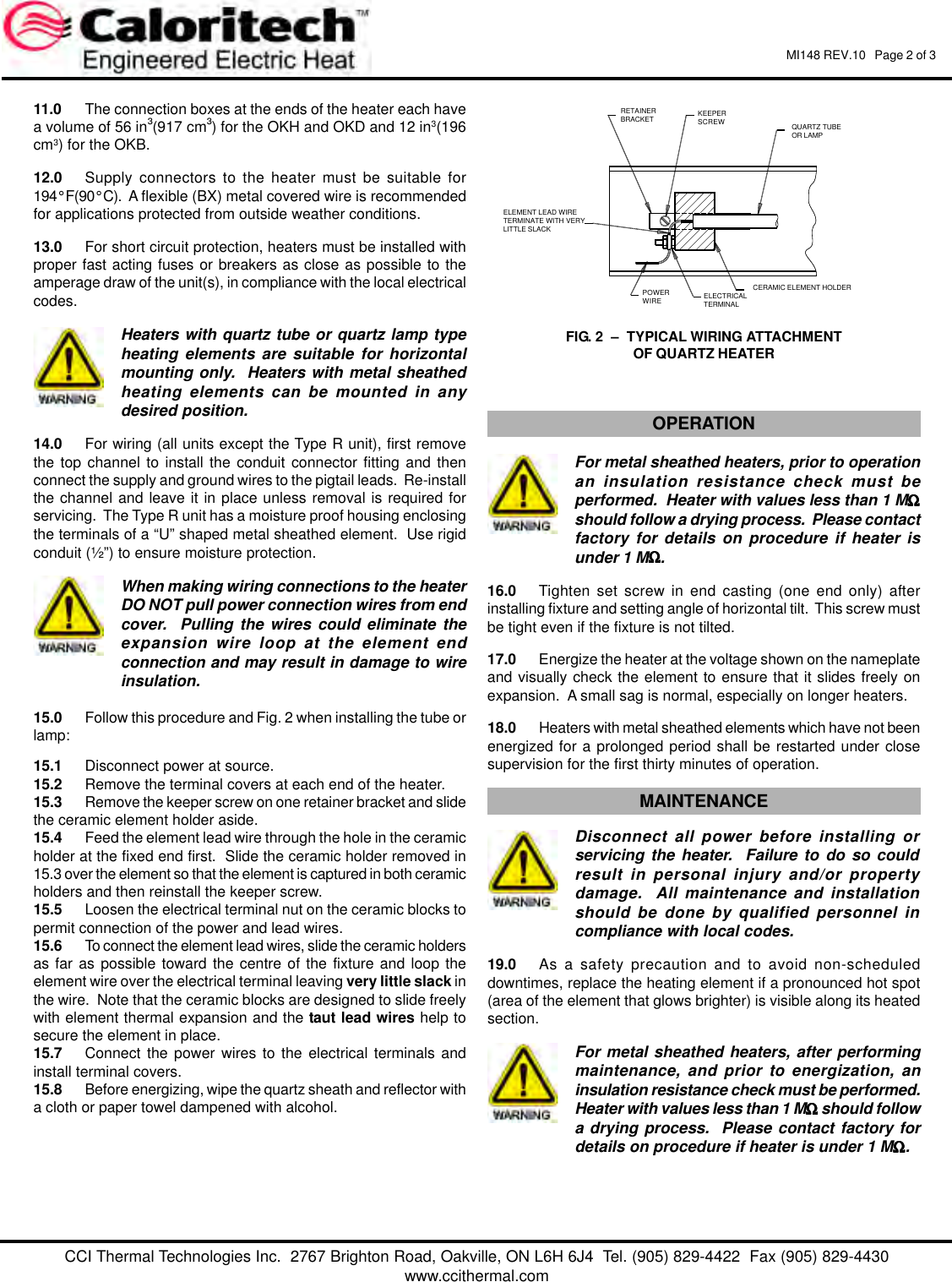 Page 2 of 6 - Caloritech Series OKB/OKD/OKH Infrared Radiant Heaters - Instruction Sheet  7024-Installatioun