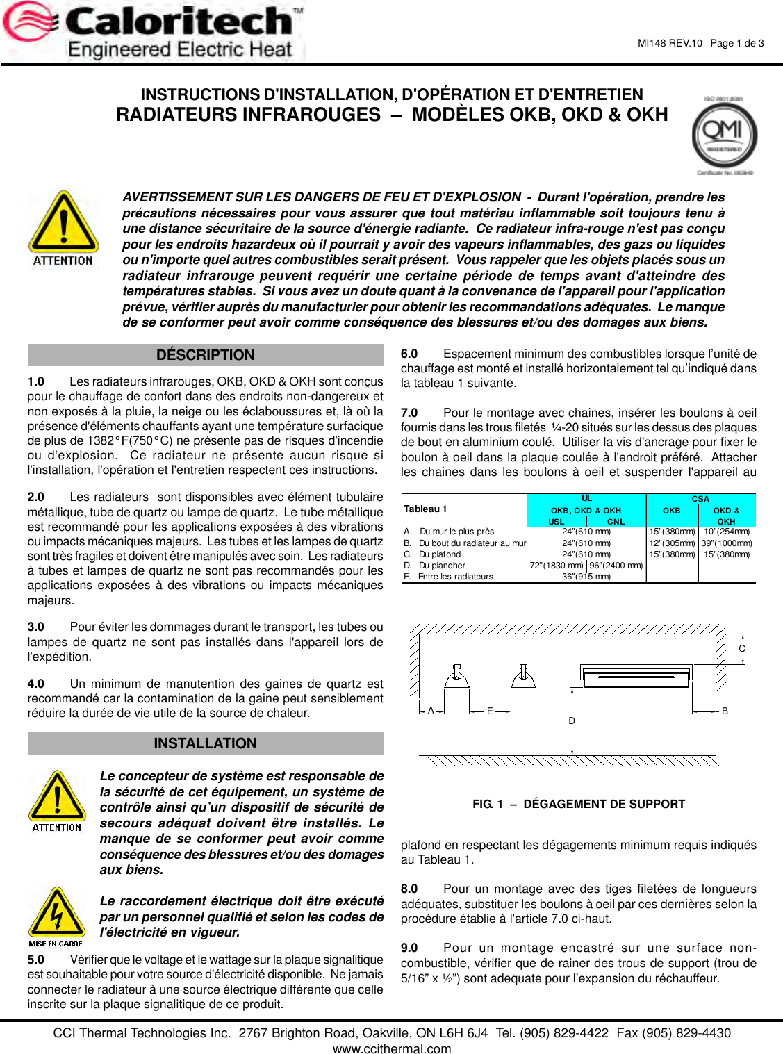 Page 4 of 6 - Caloritech Series OKB/OKD/OKH Infrared Radiant Heaters - Instruction Sheet  7024-Installatioun