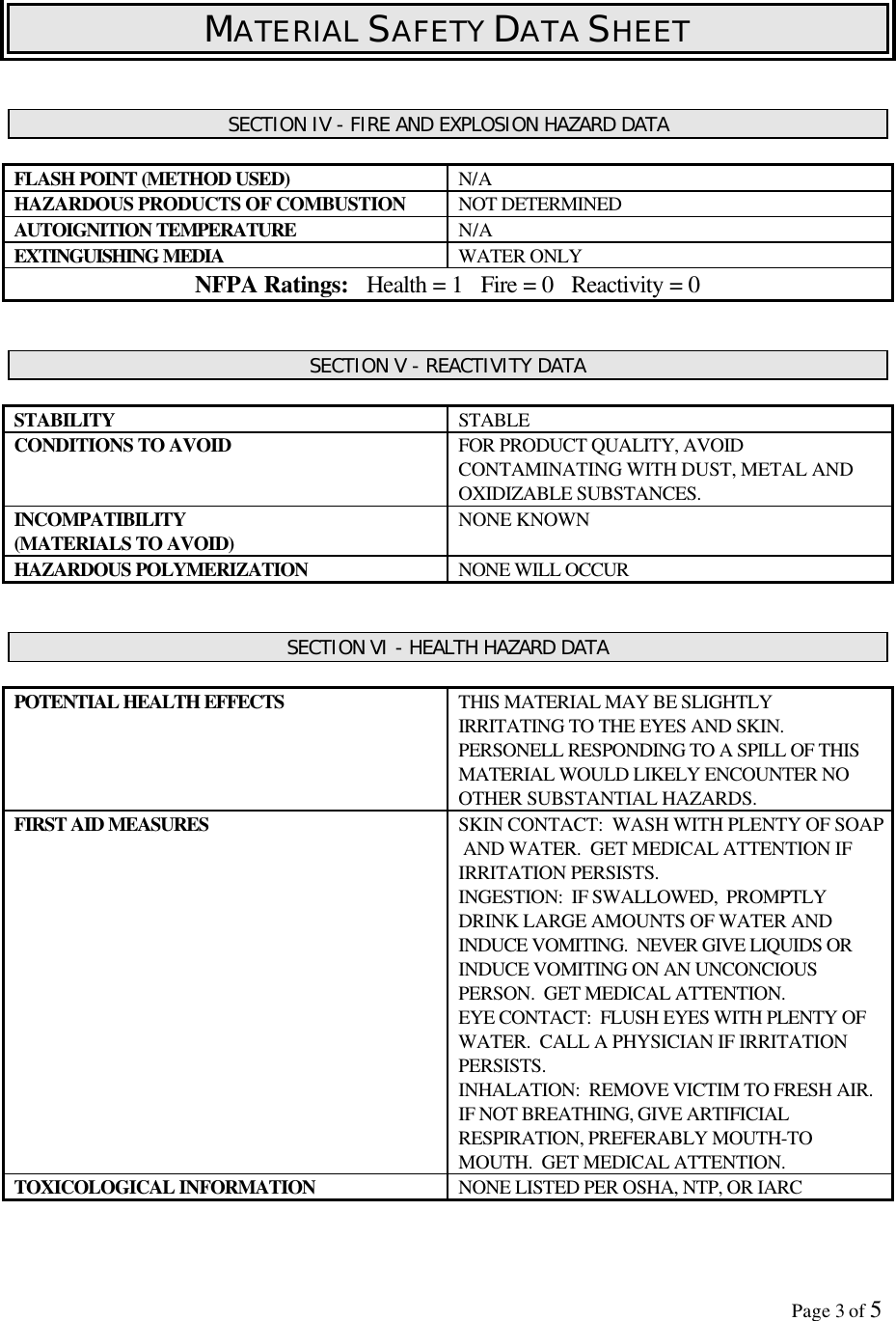 Page 3 of 5 - Food  704165 MSDS