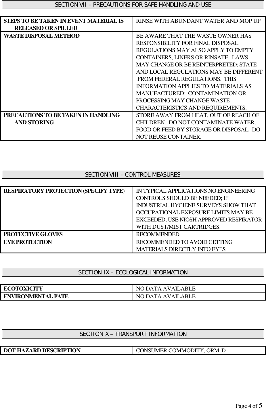 Page 4 of 5 - Food  704165 MSDS