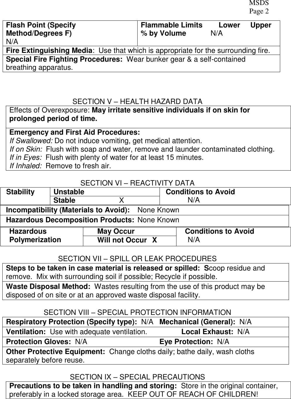 Page 2 of 3 - Organic 4 MSDS Info-Sheet  704930