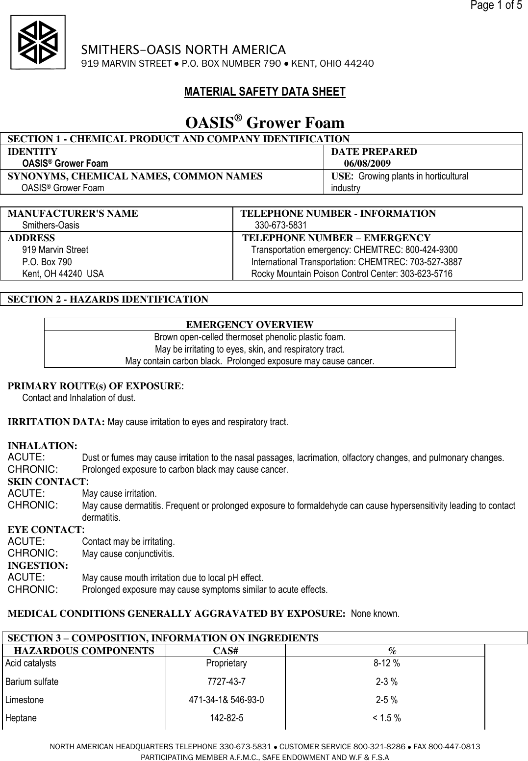 Page 1 of 5 - FORM  713650 MSDS