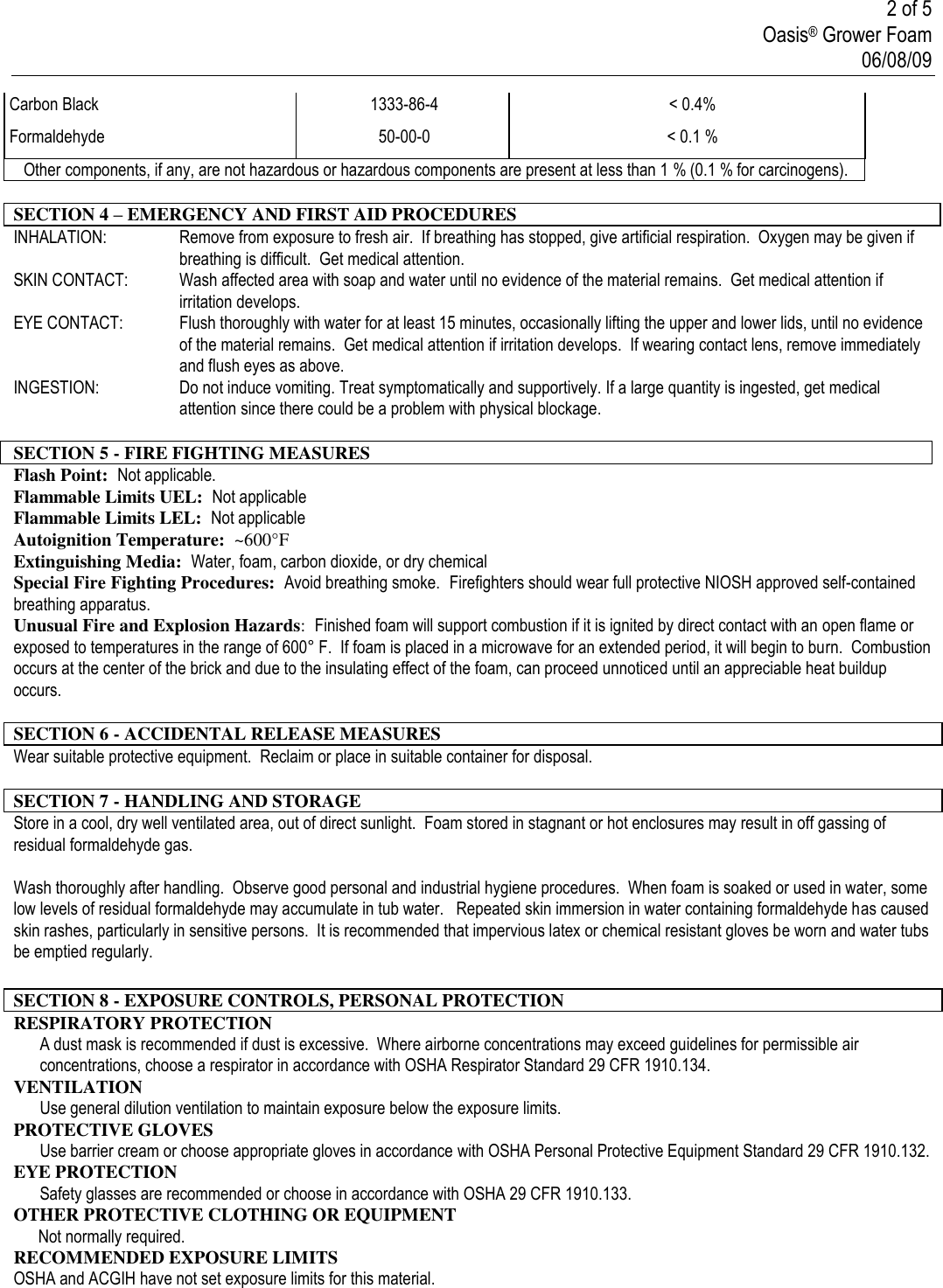 Page 2 of 5 - FORM  713650 MSDS