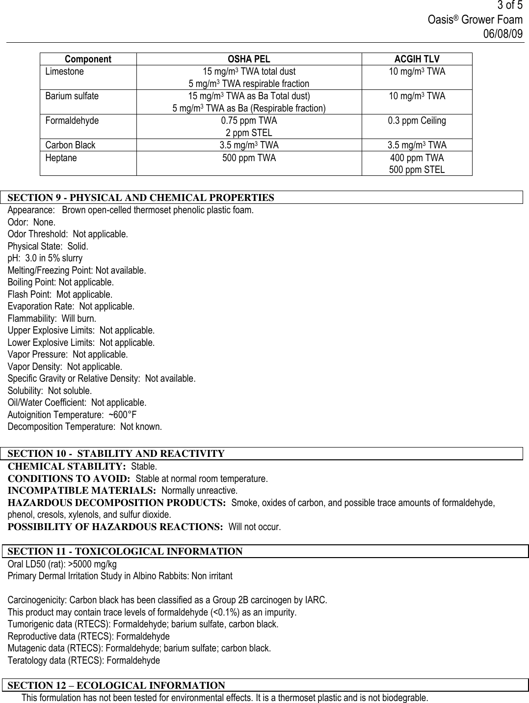 Page 3 of 5 - FORM  713650 MSDS