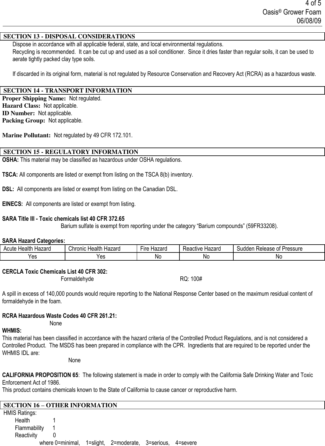 Page 4 of 5 - FORM  713650 MSDS