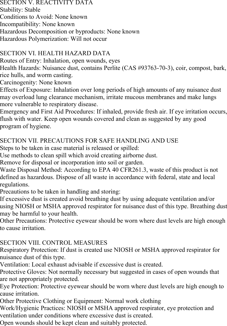 Page 2 of 3 - MSDS_OrganicMechanicsPremiumBlendPottingSoilx  715935 MSDS