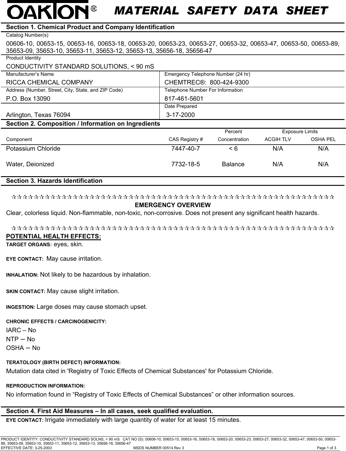 Page 1 of 3 - 00514  716114 MSDS