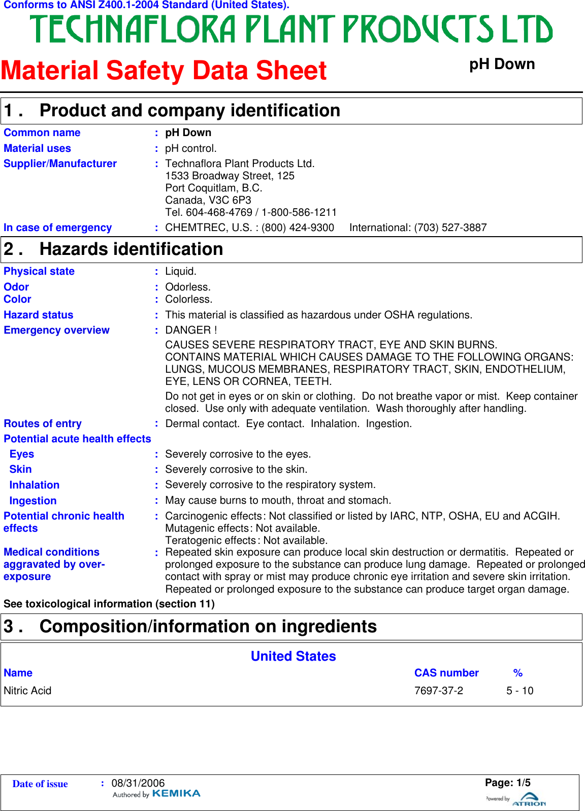 Page 1 of 5 - CHEMMATE500  716464 MSDS
