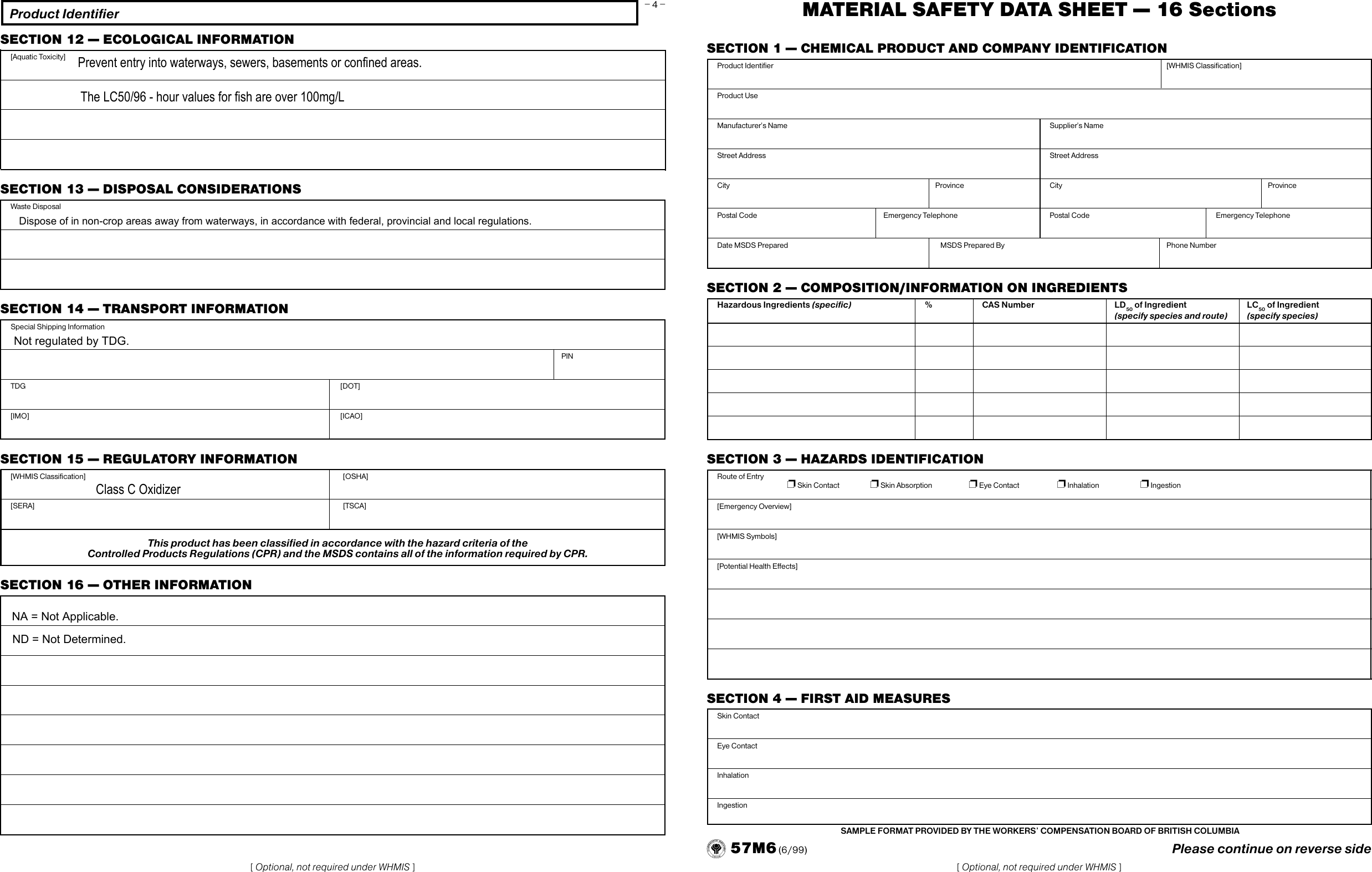 Material Safety Data Sheet 16 Sections 717380 MSDS