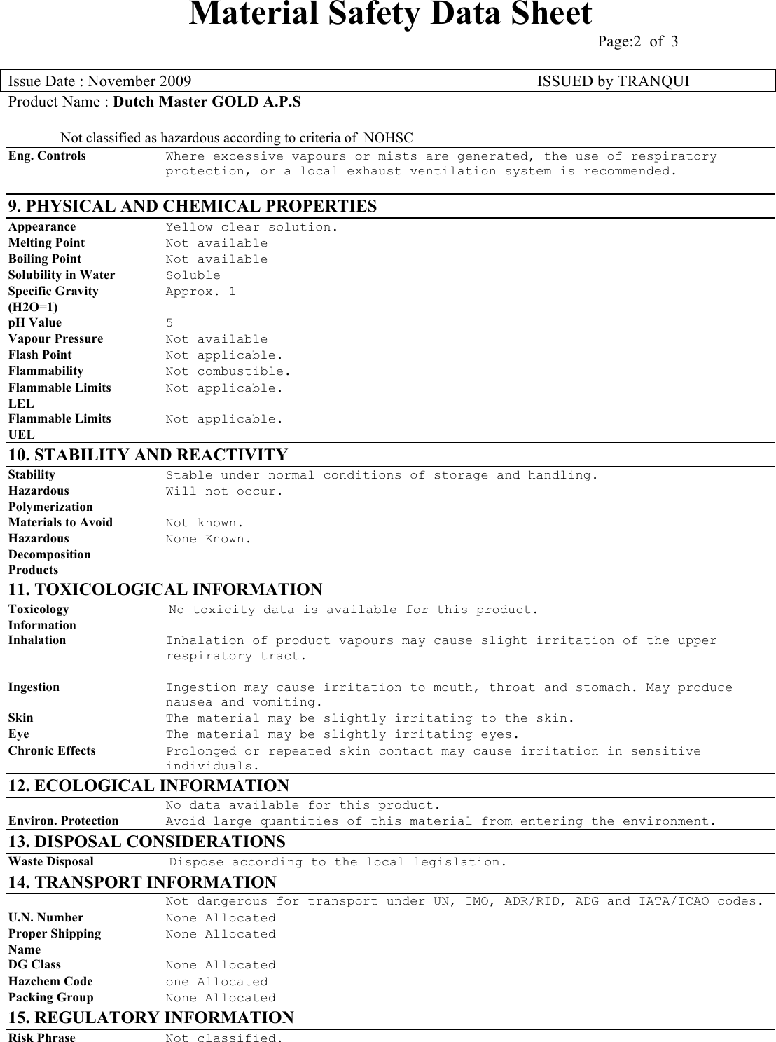 Page 2 of 3 - GOLD A.P.S MSDS  719445
