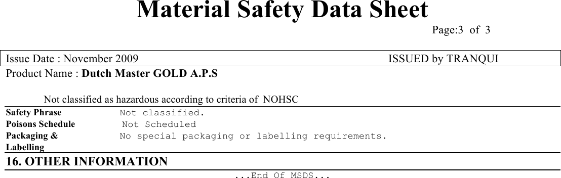 Page 3 of 3 - GOLD A.P.S MSDS  719445