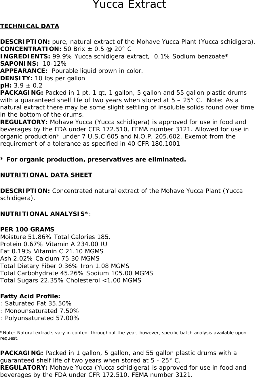 Yucca Extract 724260 Msds