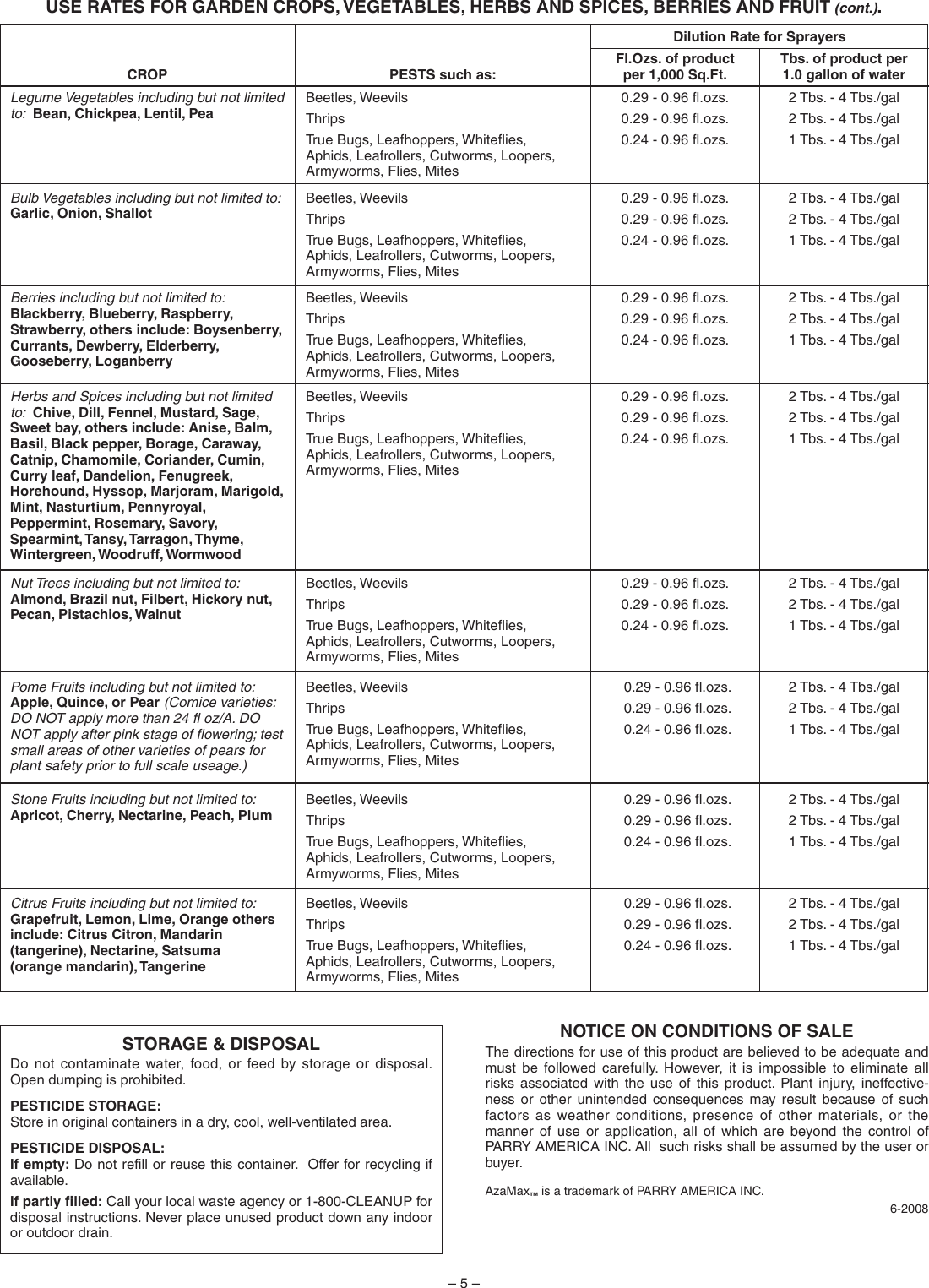 Page 5 of 5 - Azamax Specimen Label  724464 Instructions