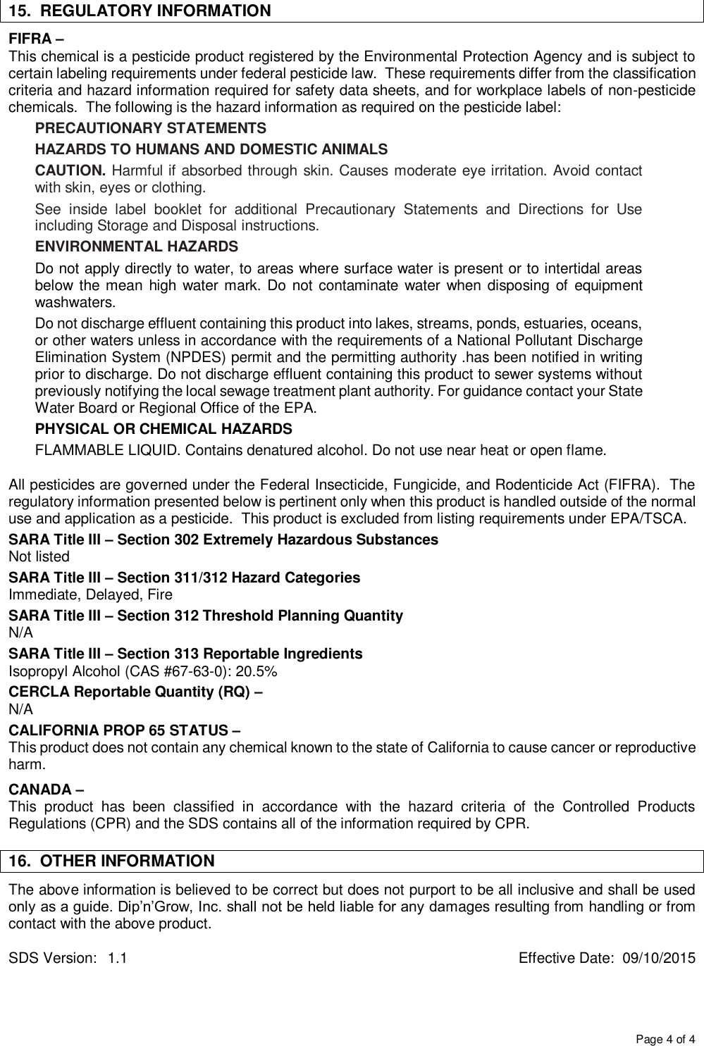 Page 4 of 4 - SAFETY DATA SHEET  726310 MSDS