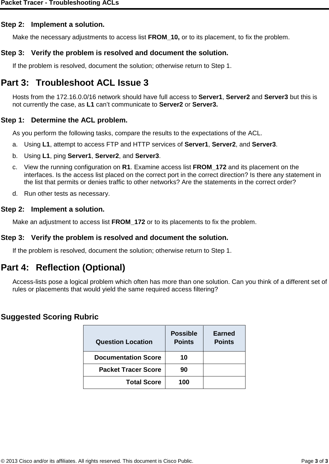 7.3.2.4 Packet Tracer Troubleshooting Standard IPv4 ACLs Instructions