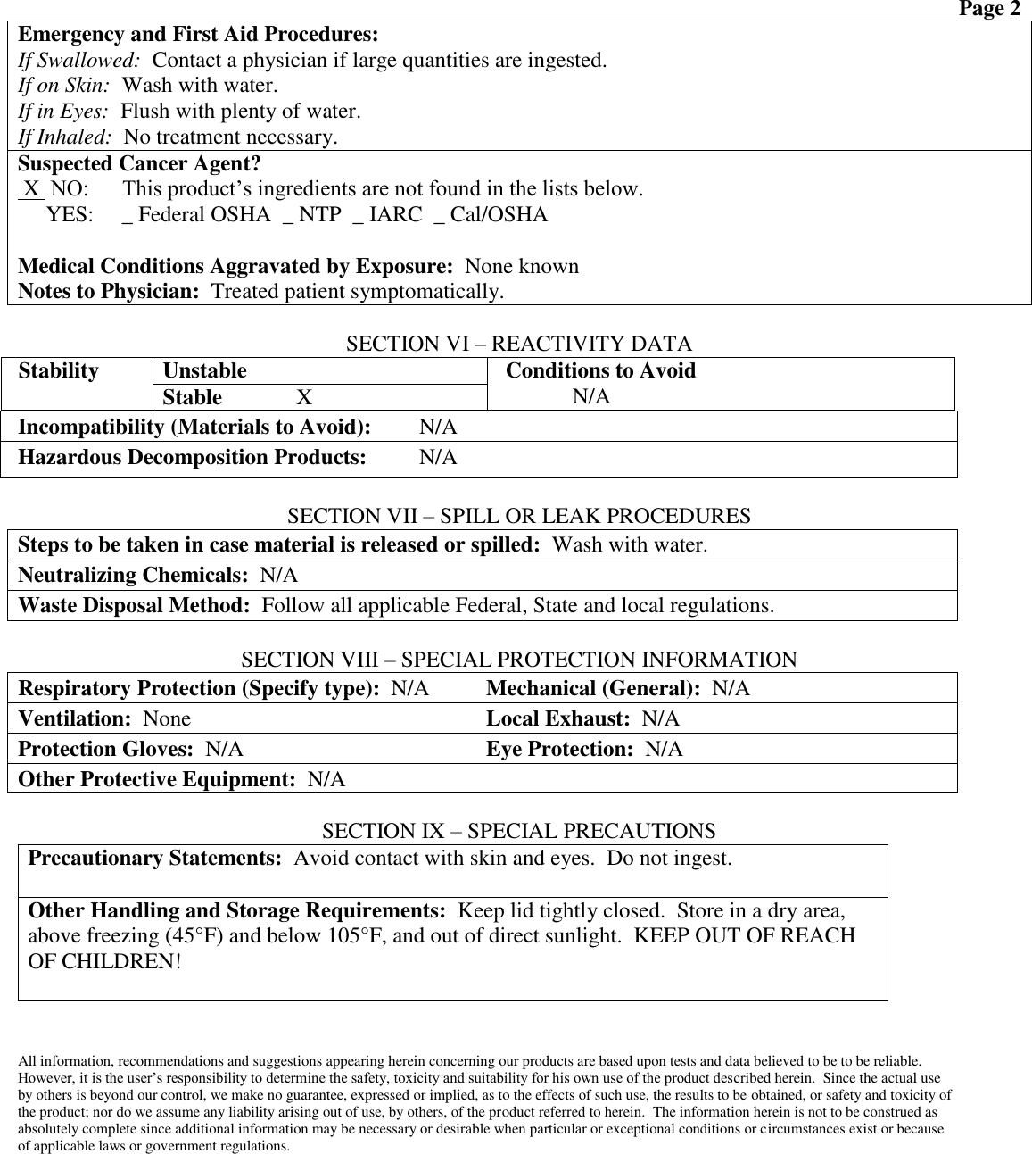 Page 2 of 2 - Liquid Solution 3-3-3 MSDS Info-Sheet 739445