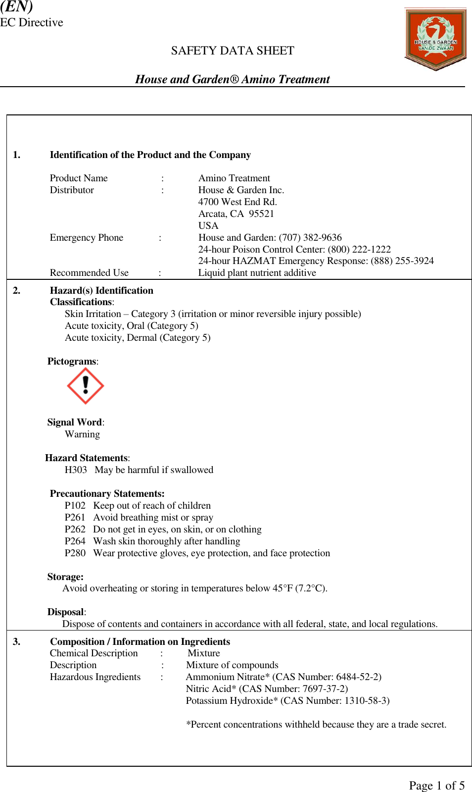 Page 1 of 5 - 1  749721 SDS