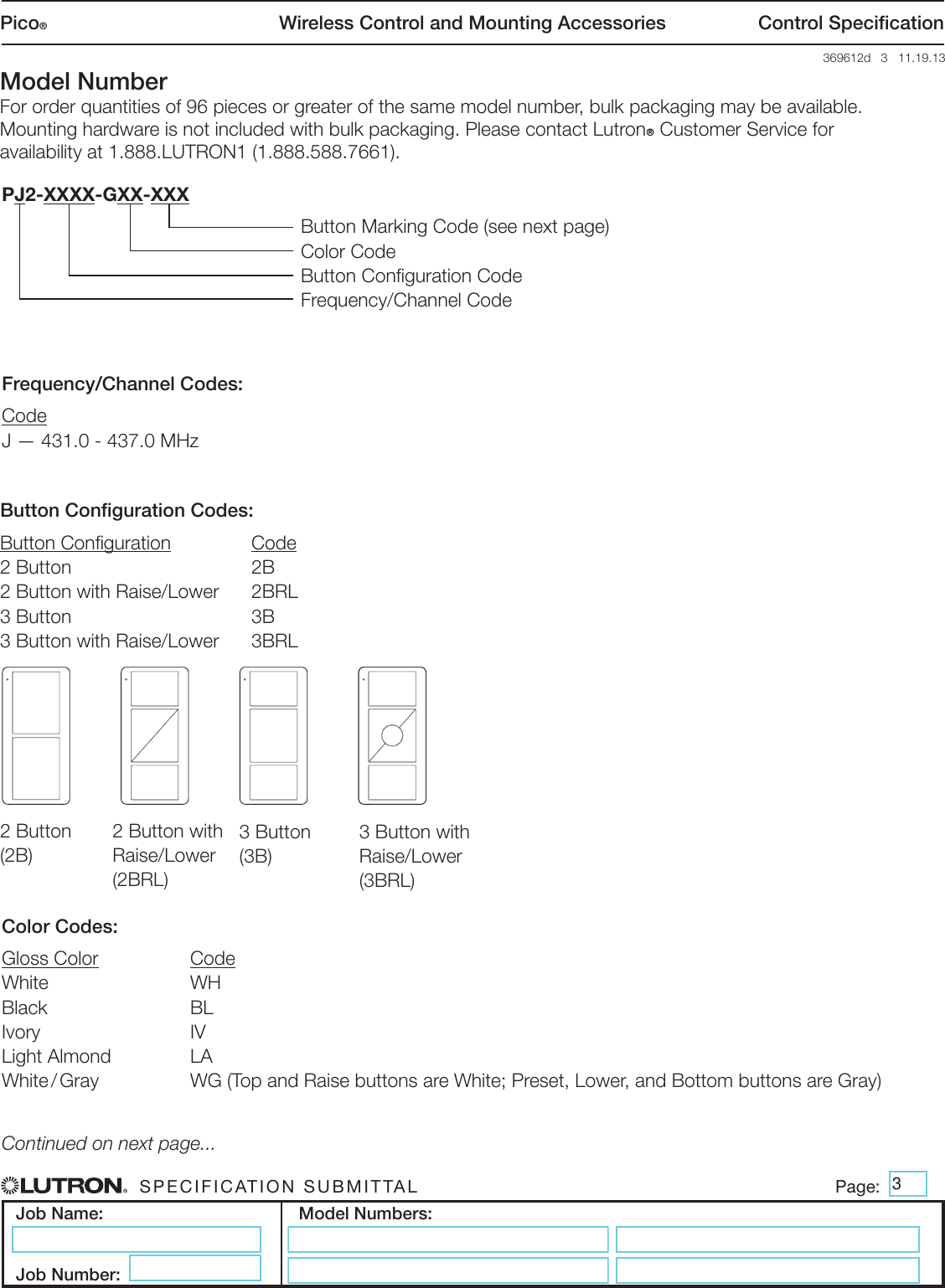 Page 3 of 8 - Lutron Pico PJ2-2B-GWH-L01 Spec Sheet