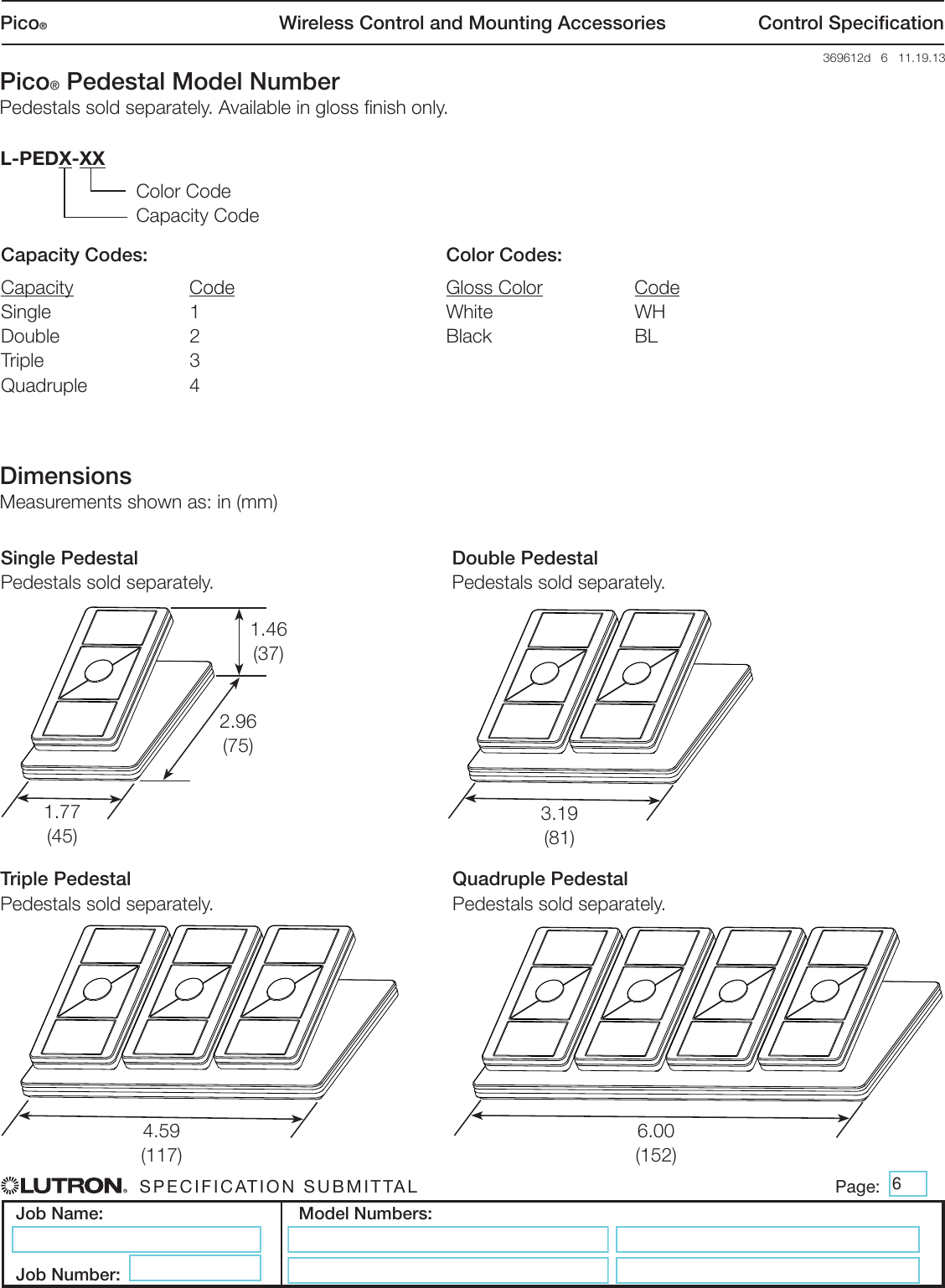 Page 6 of 8 - Lutron Pico PJ2-2B-GWH-L01 Spec Sheet