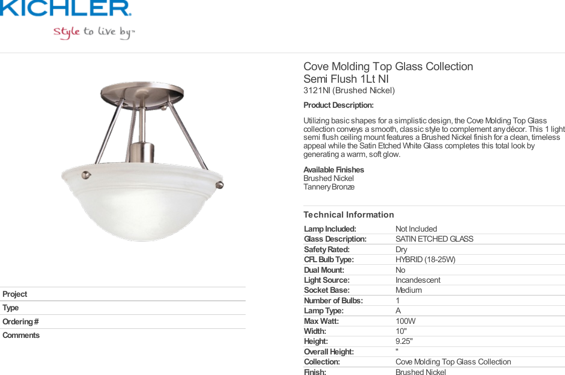 Semi Flush 1lt Ni Kichler Lighting Pendant Ceiling