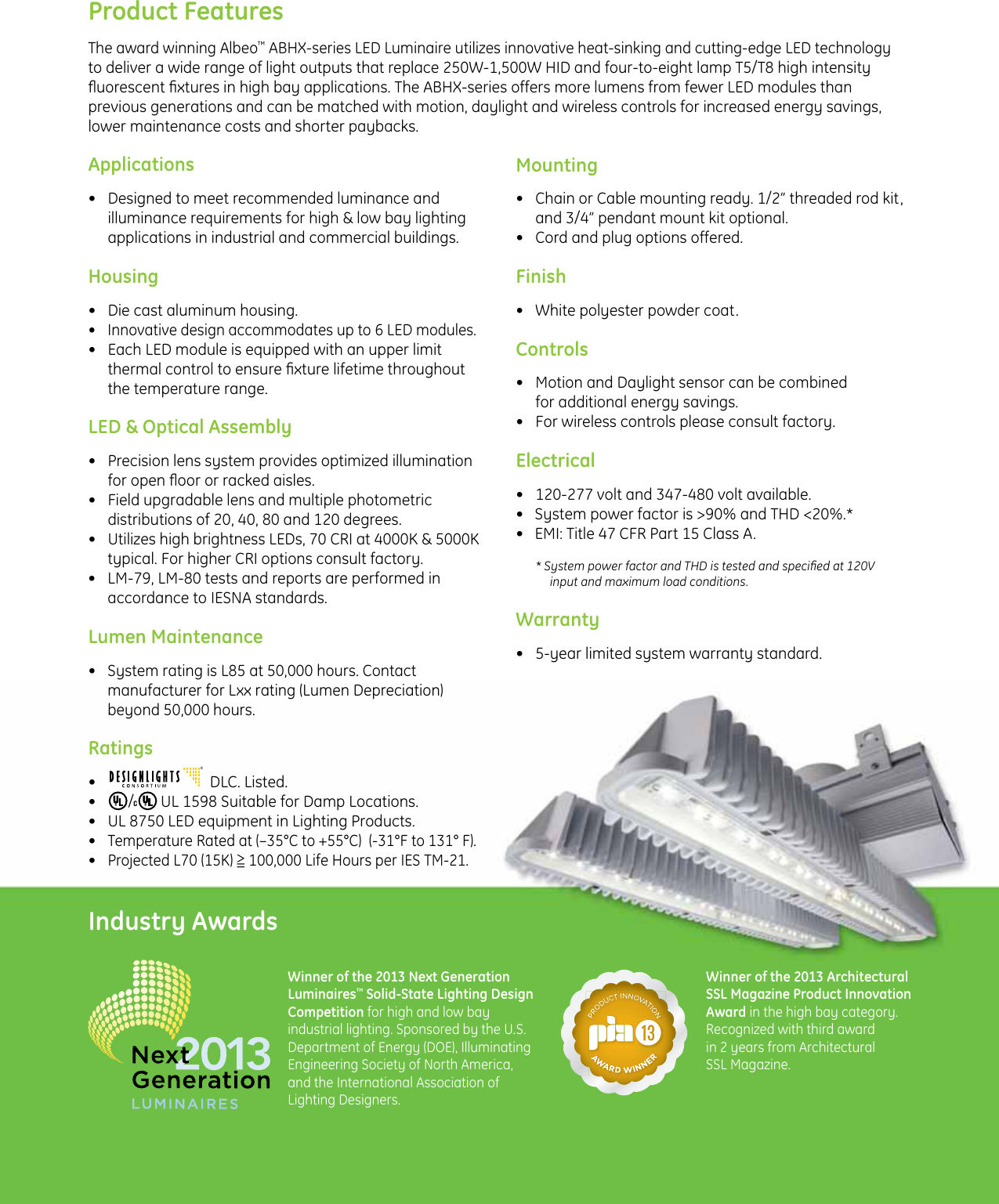 Page 2 of 8 - GE LED Fixtures Albeo ABHX Series Modular High Bay And Low Luminaire Datasheet | Lighting