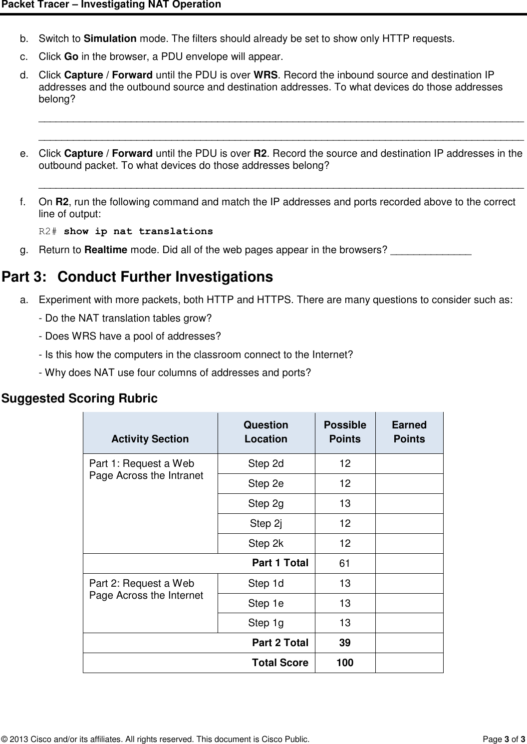 Page 3 of 3 - 9.1.2.6 Packet Tracer - Investigating NAT Operation Instructions