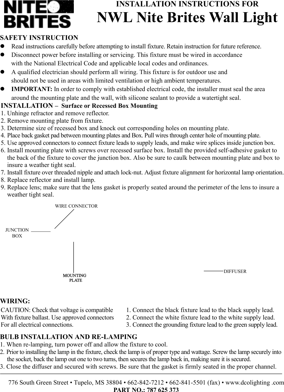 Page 1 of 1 - INSTALLATION INSTRUCTIONS  Directions