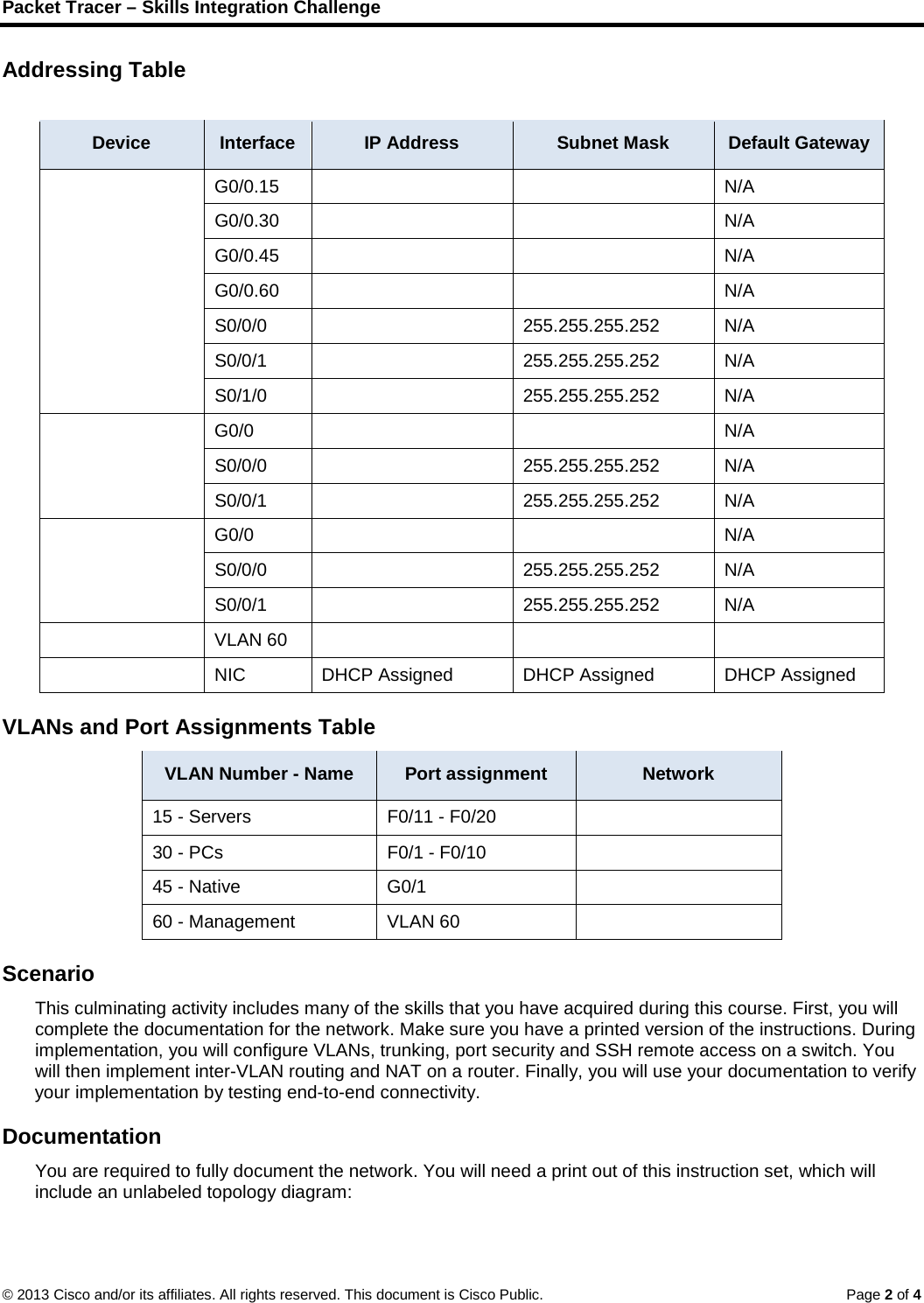 Page 2 of 4 - 9.4.1.2 Packet Tracer - Skills Integration Challenge Instructions
