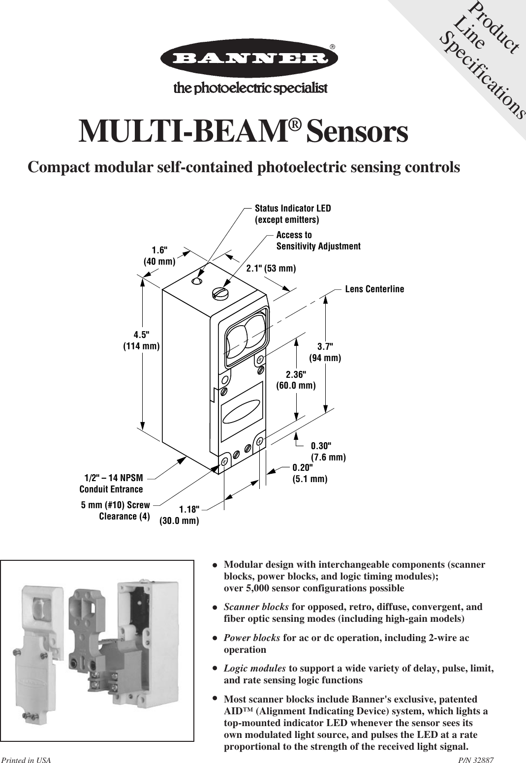 Details about   Banner F1 Multi Beam Scanner Block w/LM5-14 Module 
