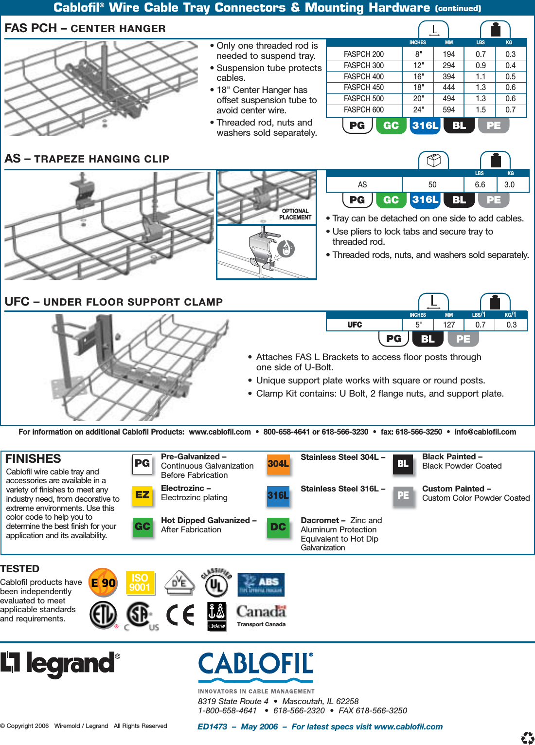 Page 4 of 4 - Cablofil Wire Cable Tray Product Specifications  Brochure