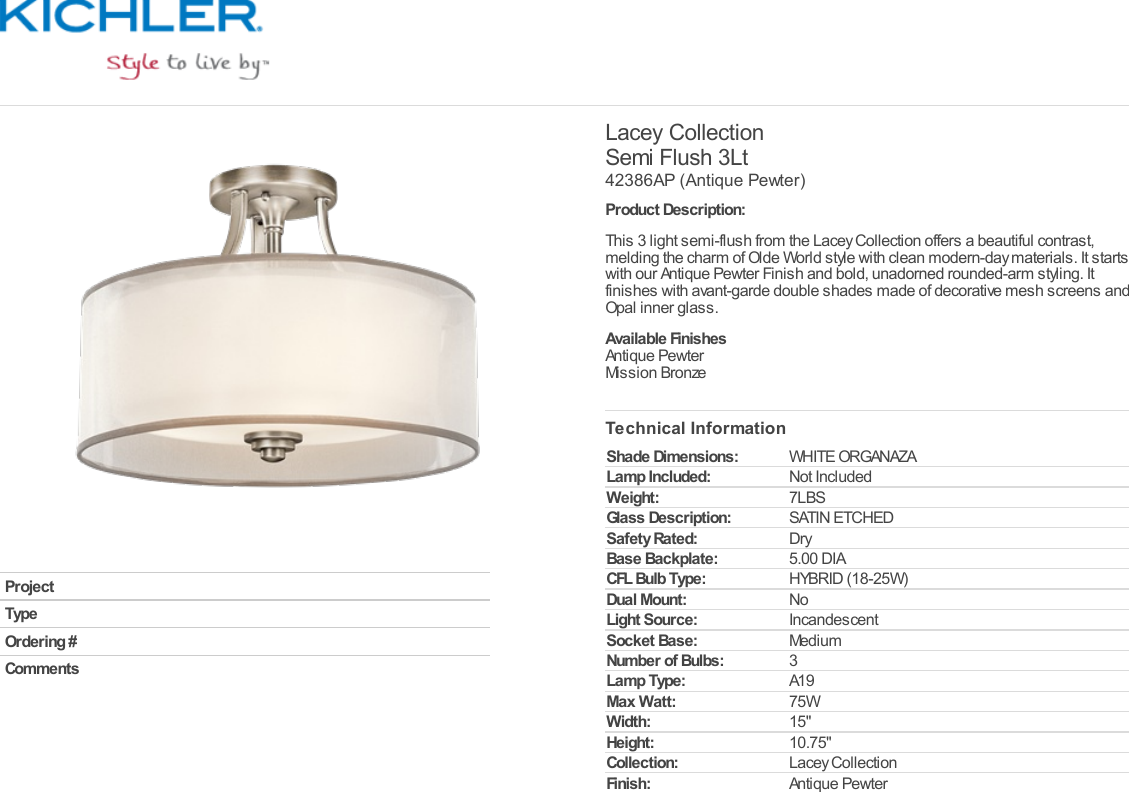 Lacey Collection 3 Light Semi Flush Ceiling In Antique