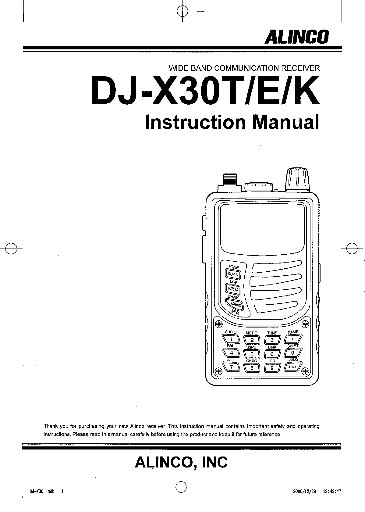 ALINCO DJ X30 User manual