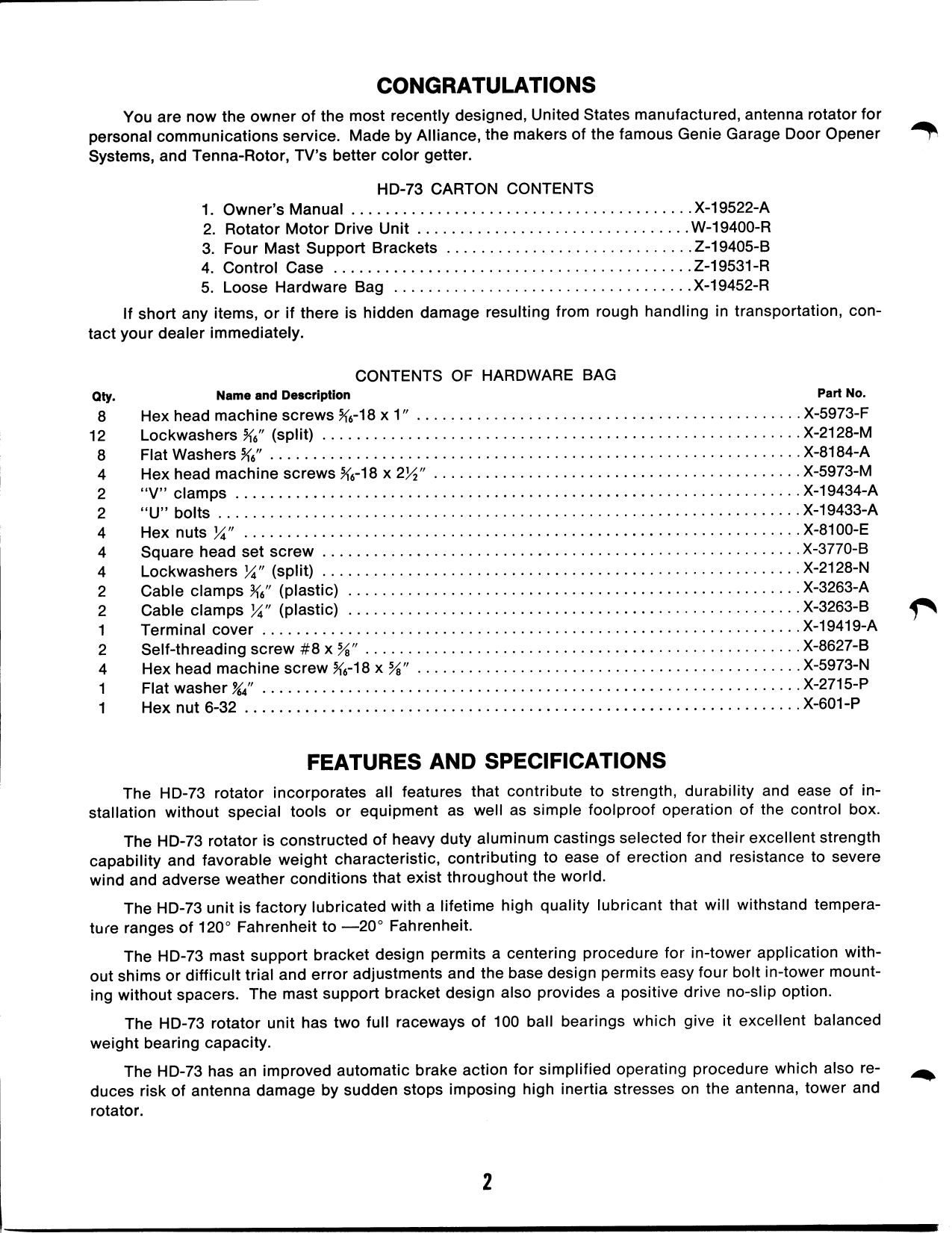 Page 2 of 5 - ALLIANCE--HD73-Rotator-User-Manual