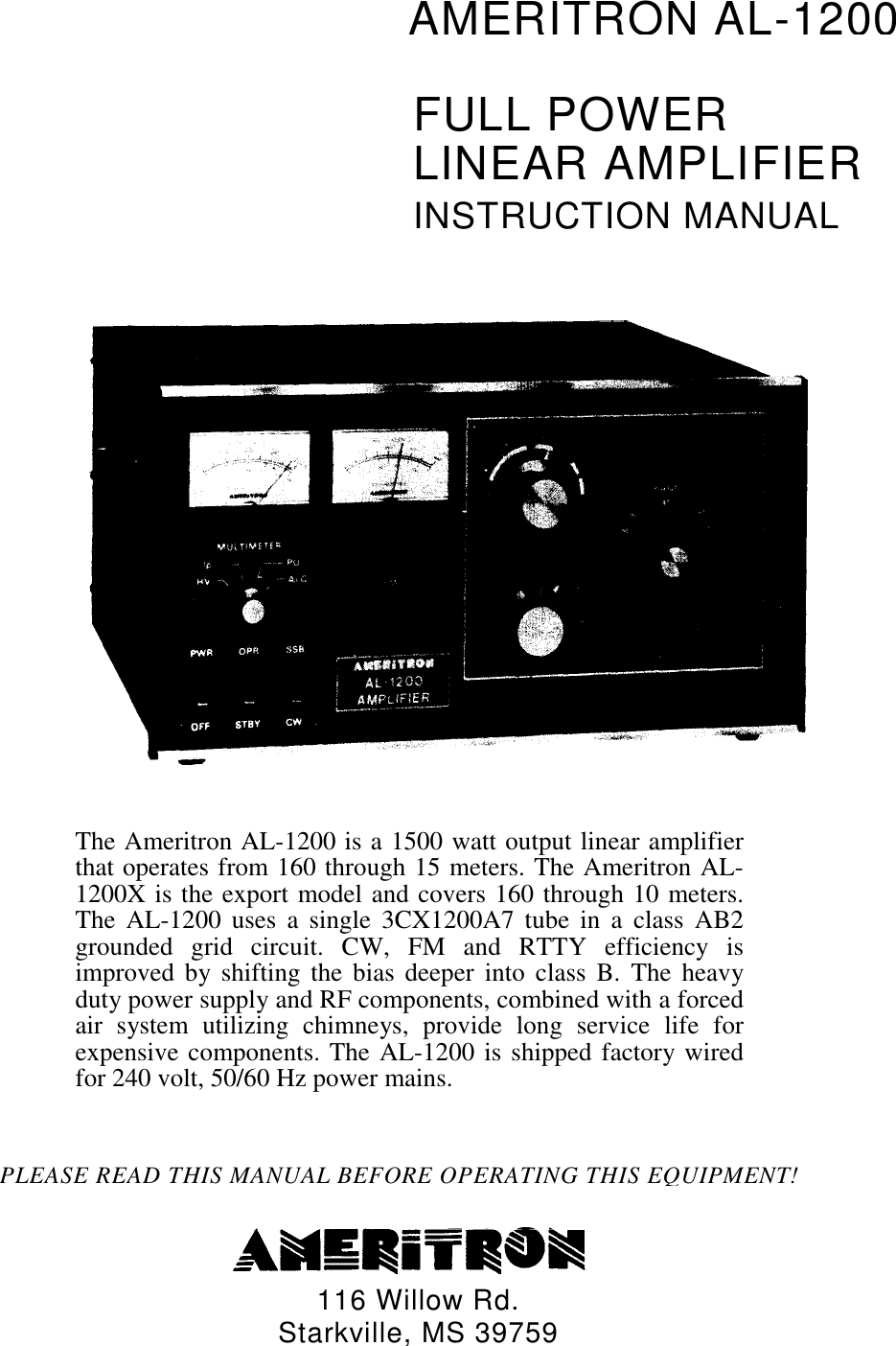 AMERITRON AL 1200 User Manual